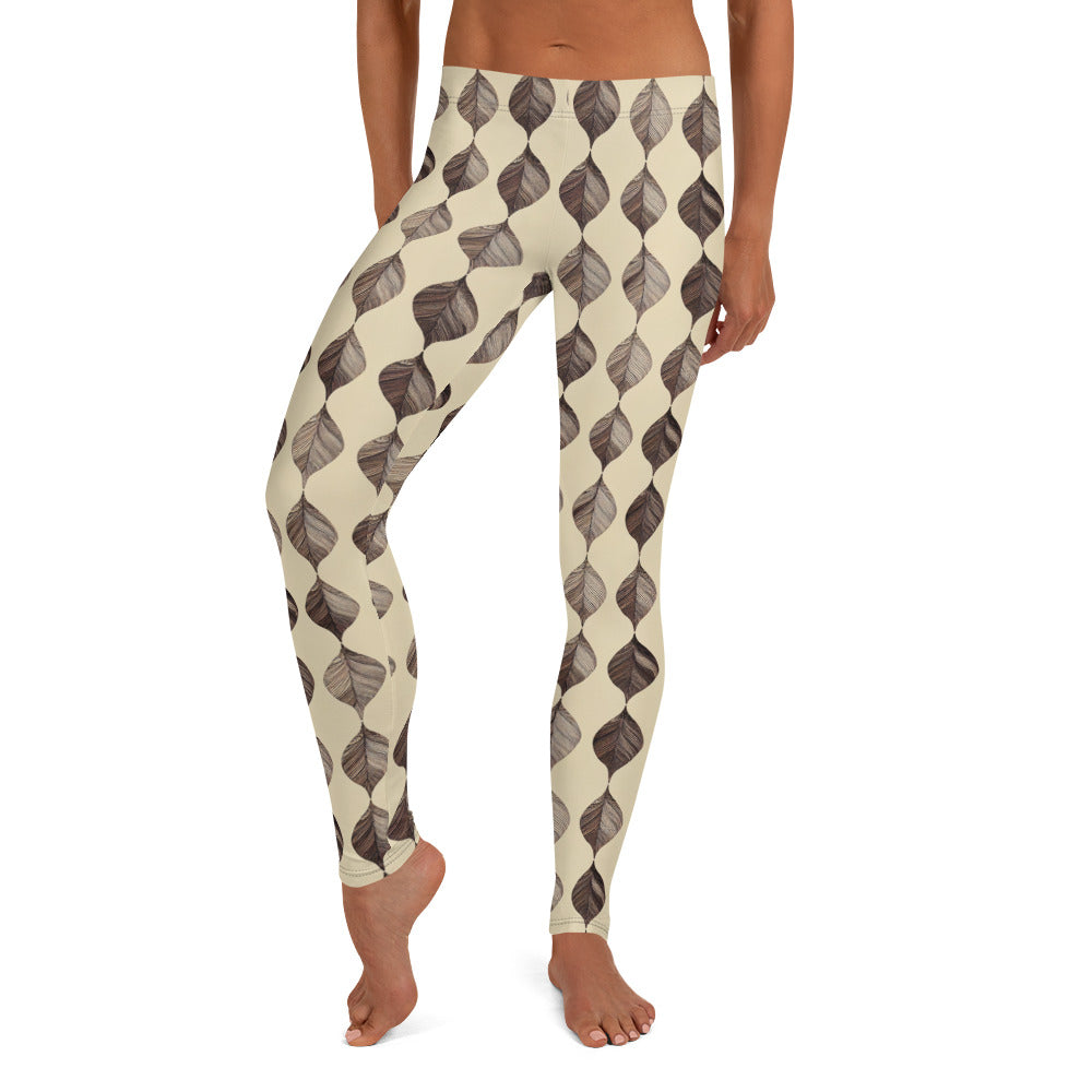 Beige & Brown Geometric Pattern Leggings