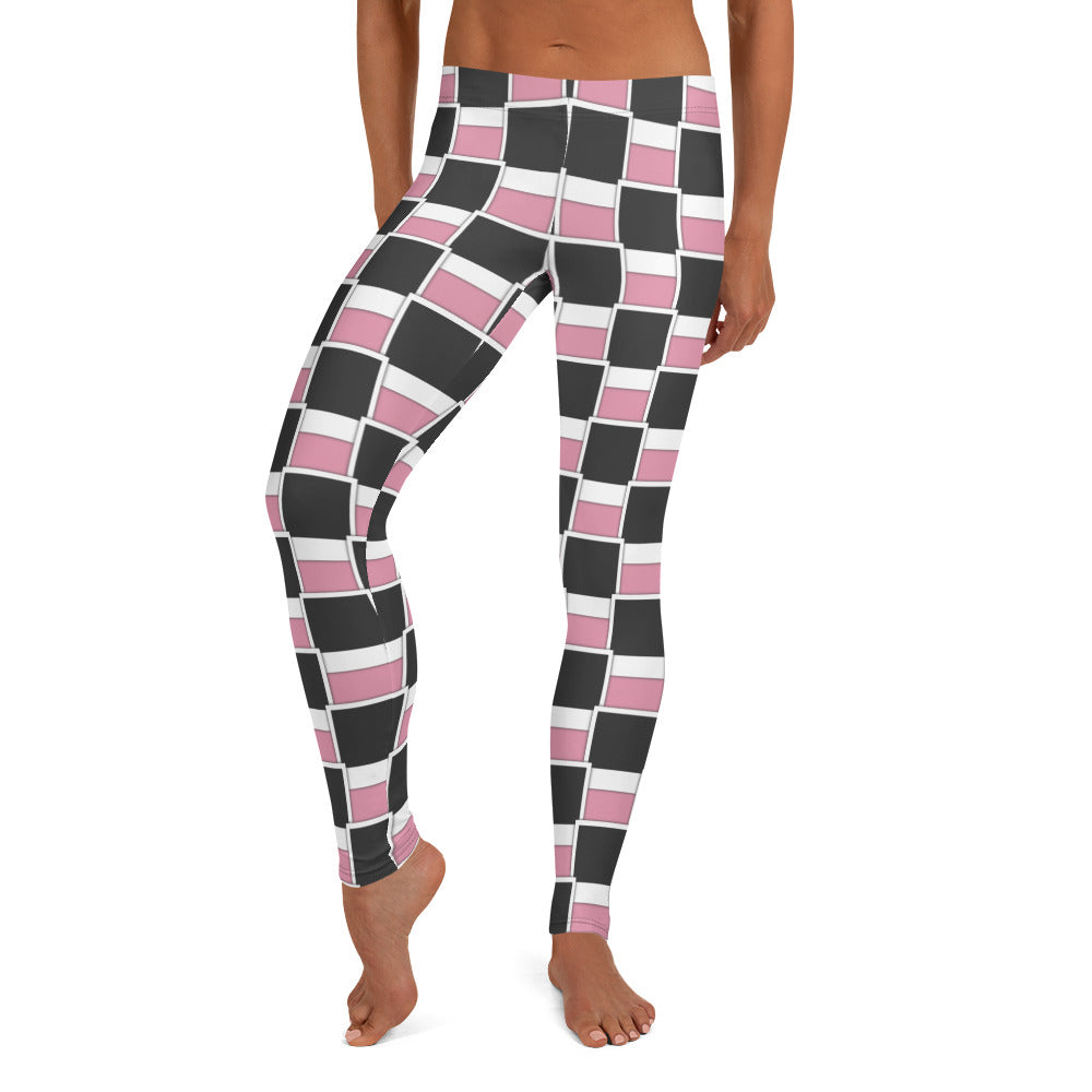 Pink & Black Square Geometric Pattern Leggings