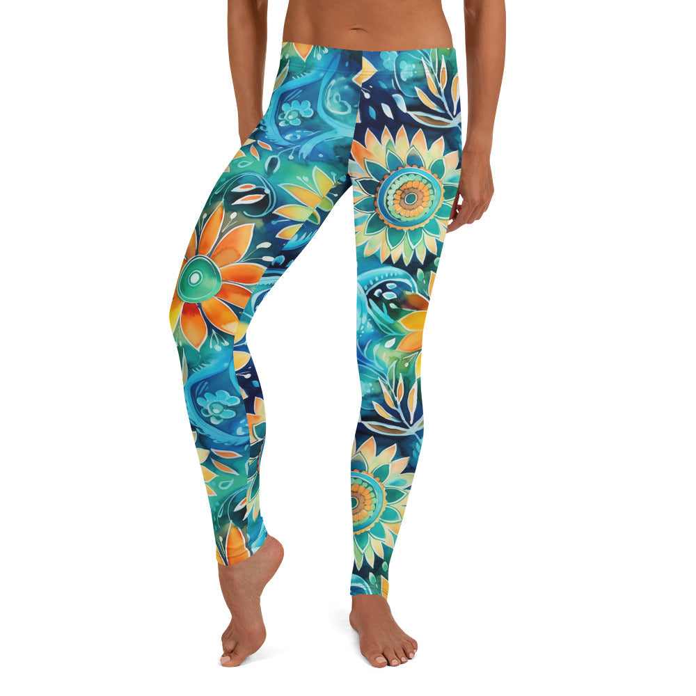 Shades of Blues Floral Printed Leggings