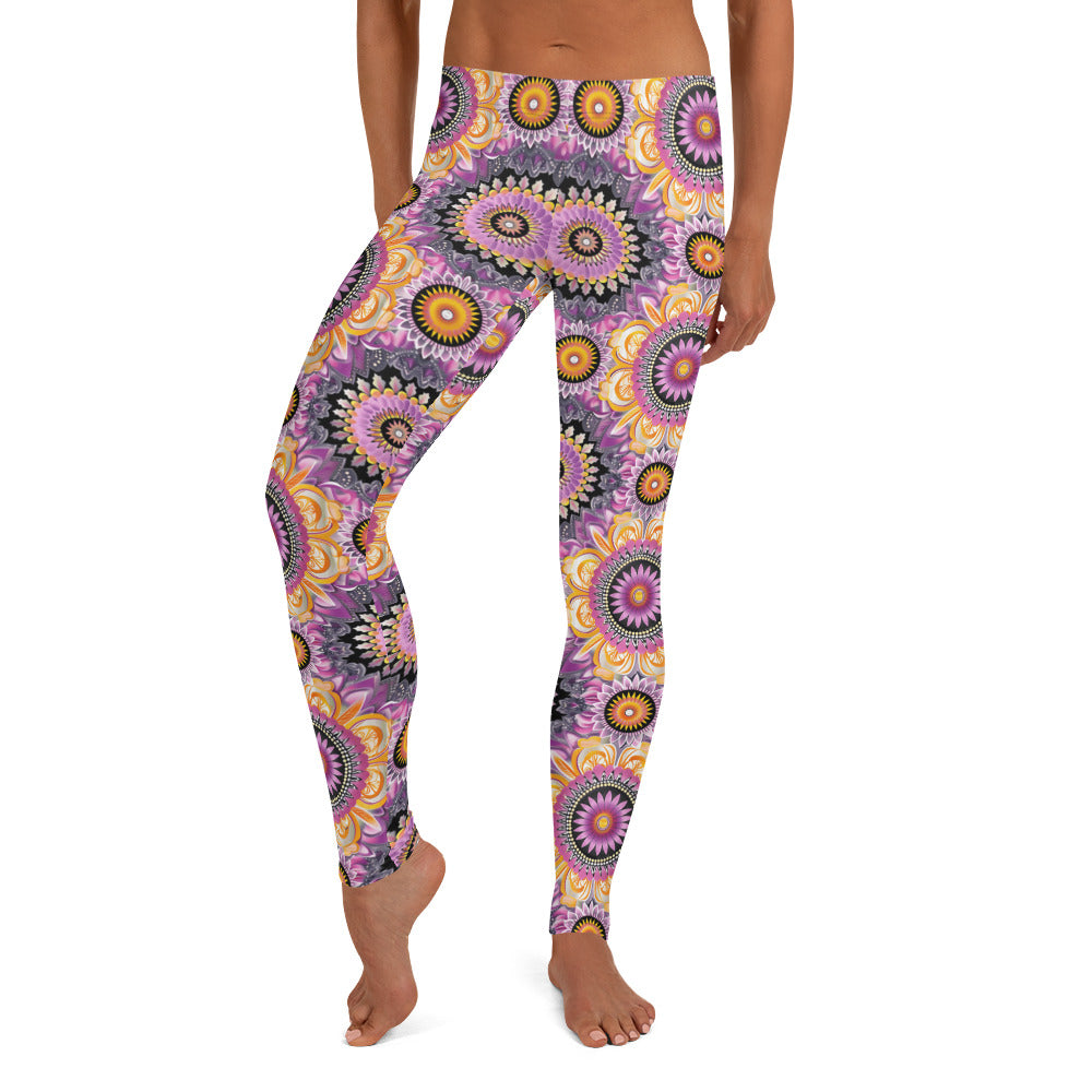 Whispering Pink Floral Mandala Printed Leggings