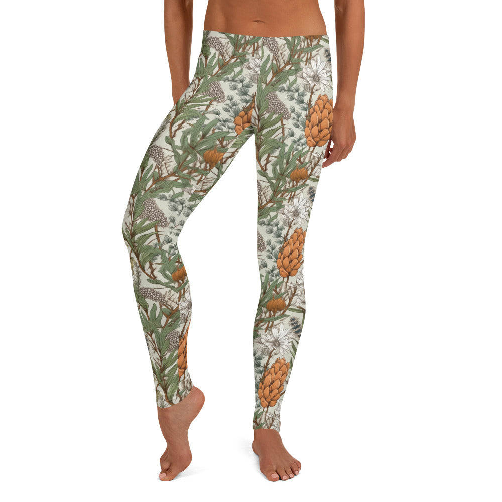 Botanical Orange Floral Foliage Printed Leggings