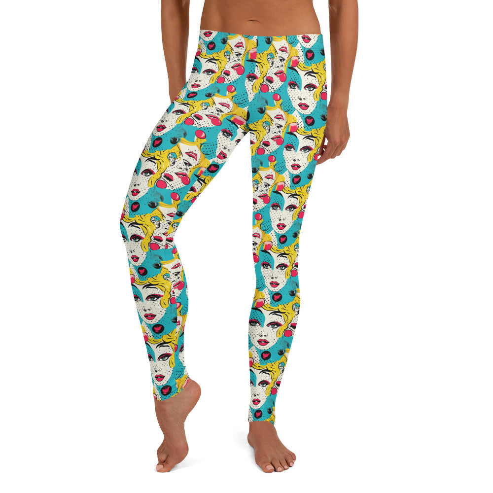 Lady Face Pop Art Printed Leggings