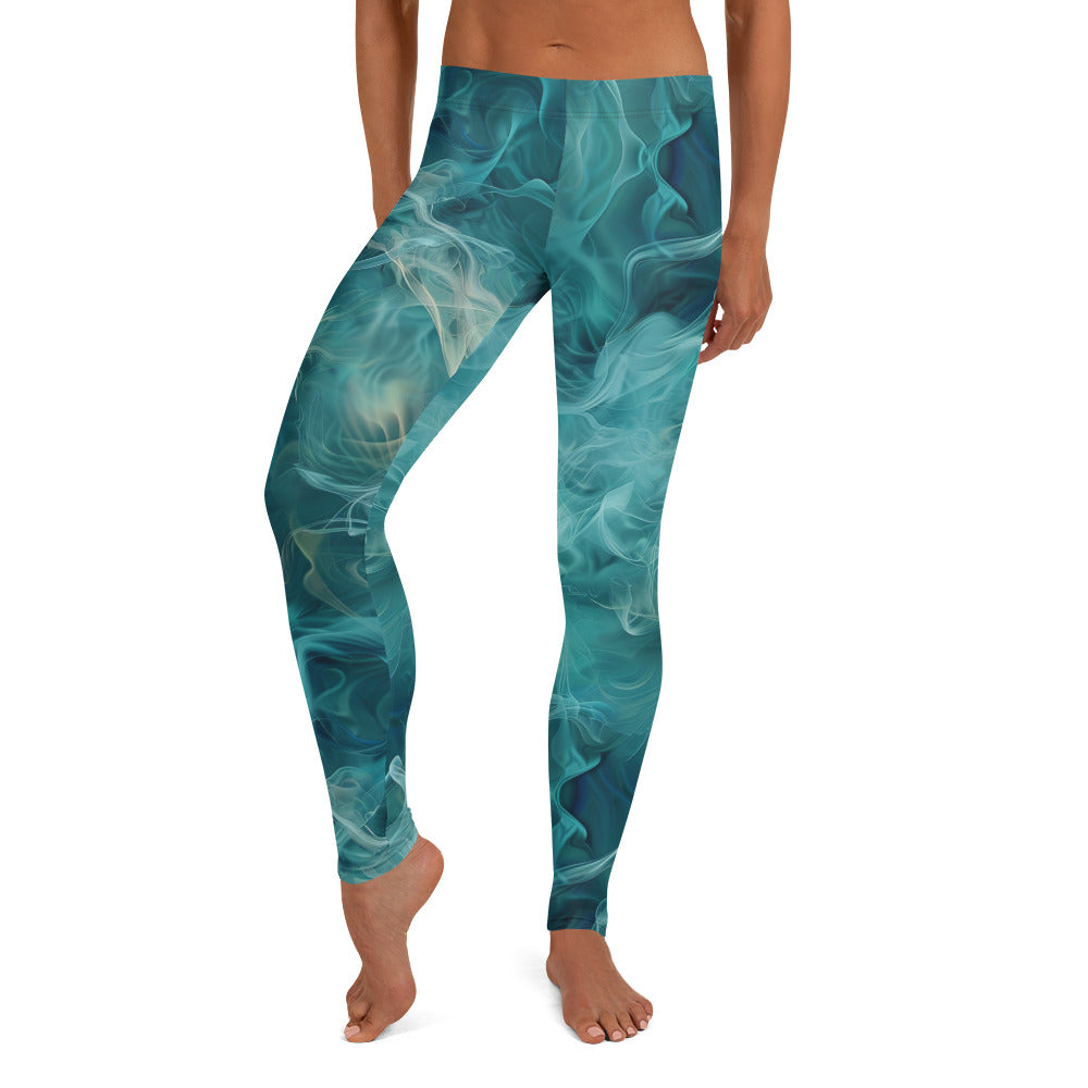 Teal Smokey Pattern Printed Leggings