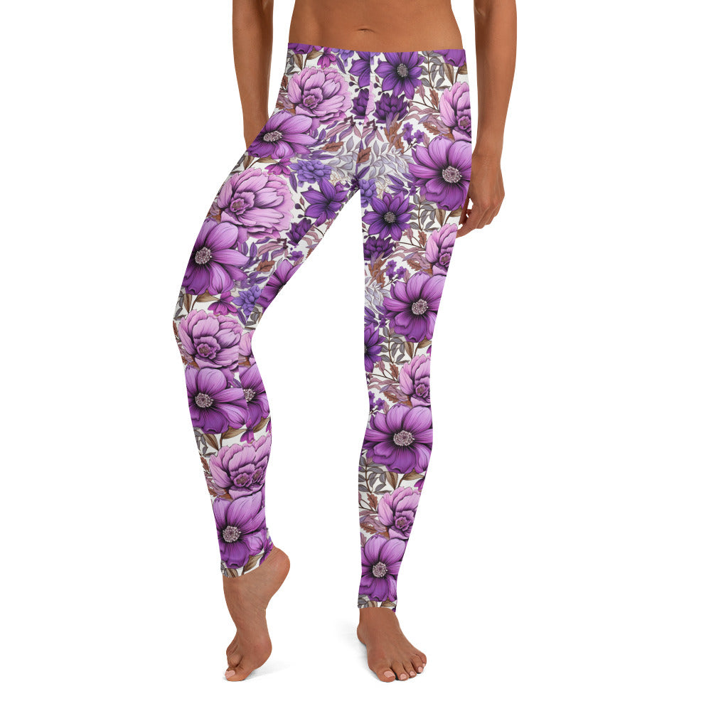 Purple Echinacea Flowers Printed Leggings