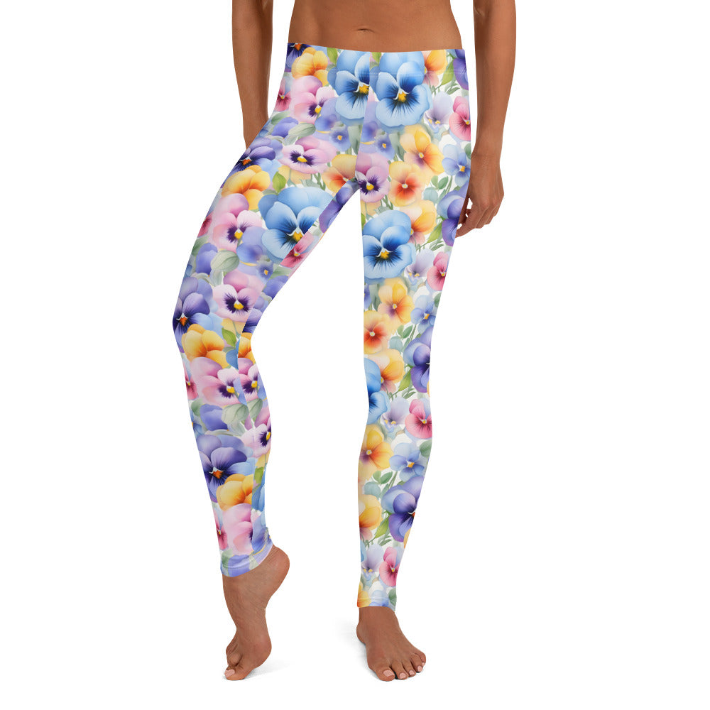 Pansies Watercolor Floral Printed Leggings