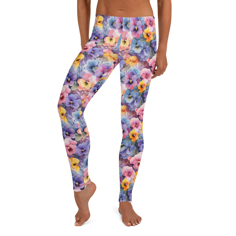 Colorful Pansies Floral Printed Leggings