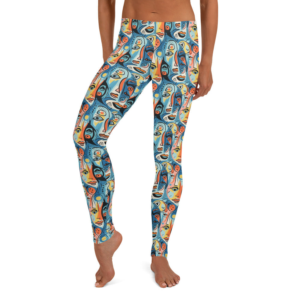 Blue & Yellow Faces Pop Art Printed Leggings