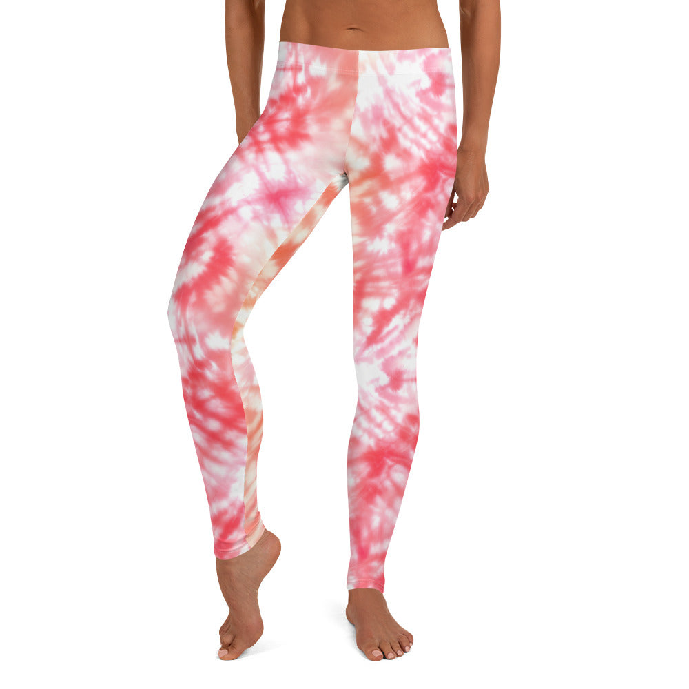 Shades of Red and White Tie Dye Leggings