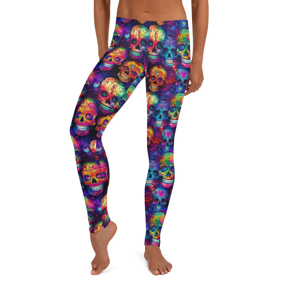 Colorful Sugar Skulls Printed Leggings