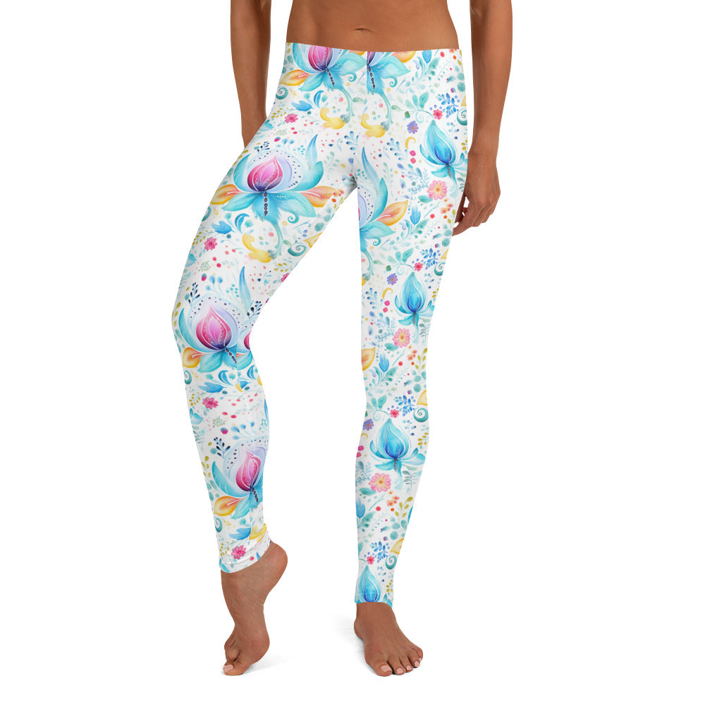 Watercolor Paisley Bloom Floral Printed Leggings