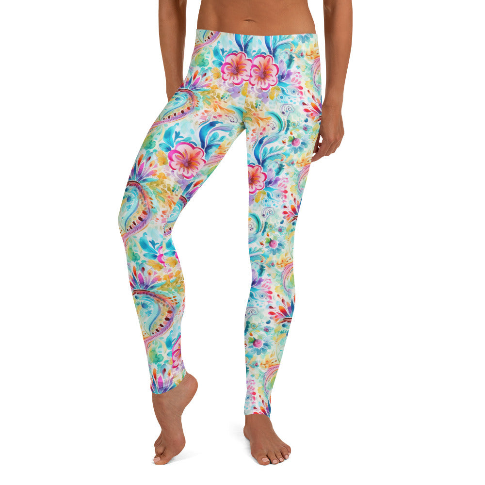 Watercolor Paisley Whisper Floral Printed Leggings