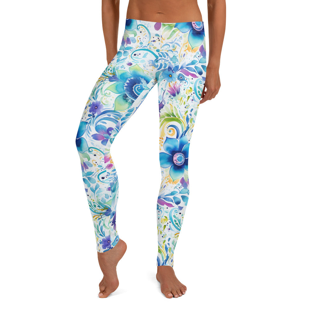 Bold Watercolor Paisley Floral Printed Leggings