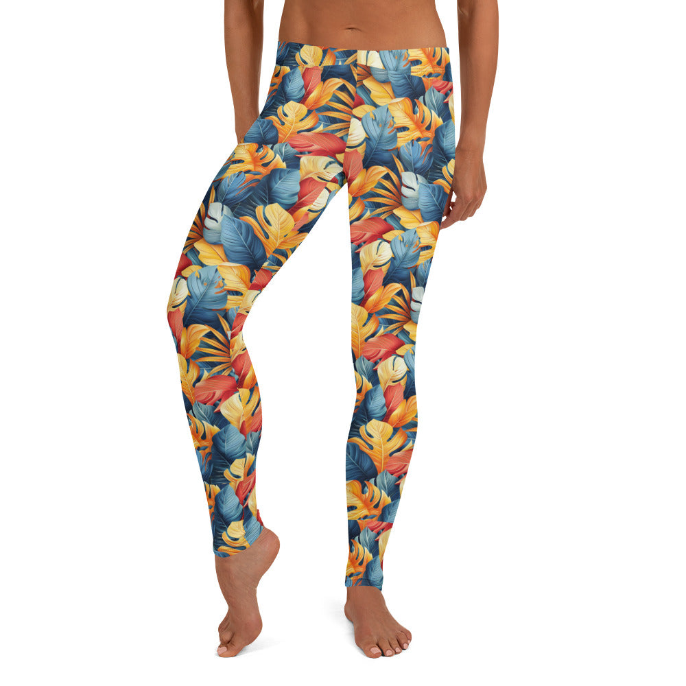 Colorful Tropical Foliage Printed Leggings