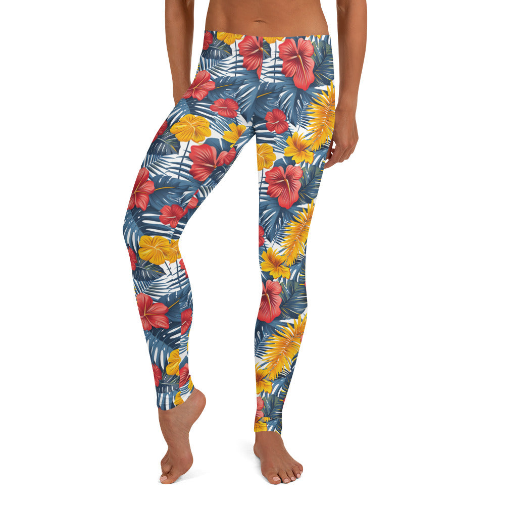 Vibrant Tropical Flowers Floral Printed Leggings