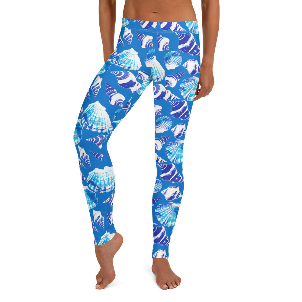 Shells in Deep Blue Water Printed Leggings