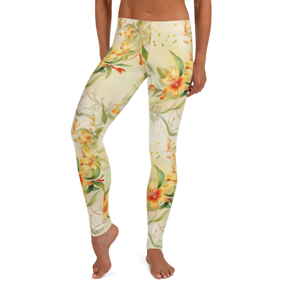 Watercolor Lily Floral Printed Leggings