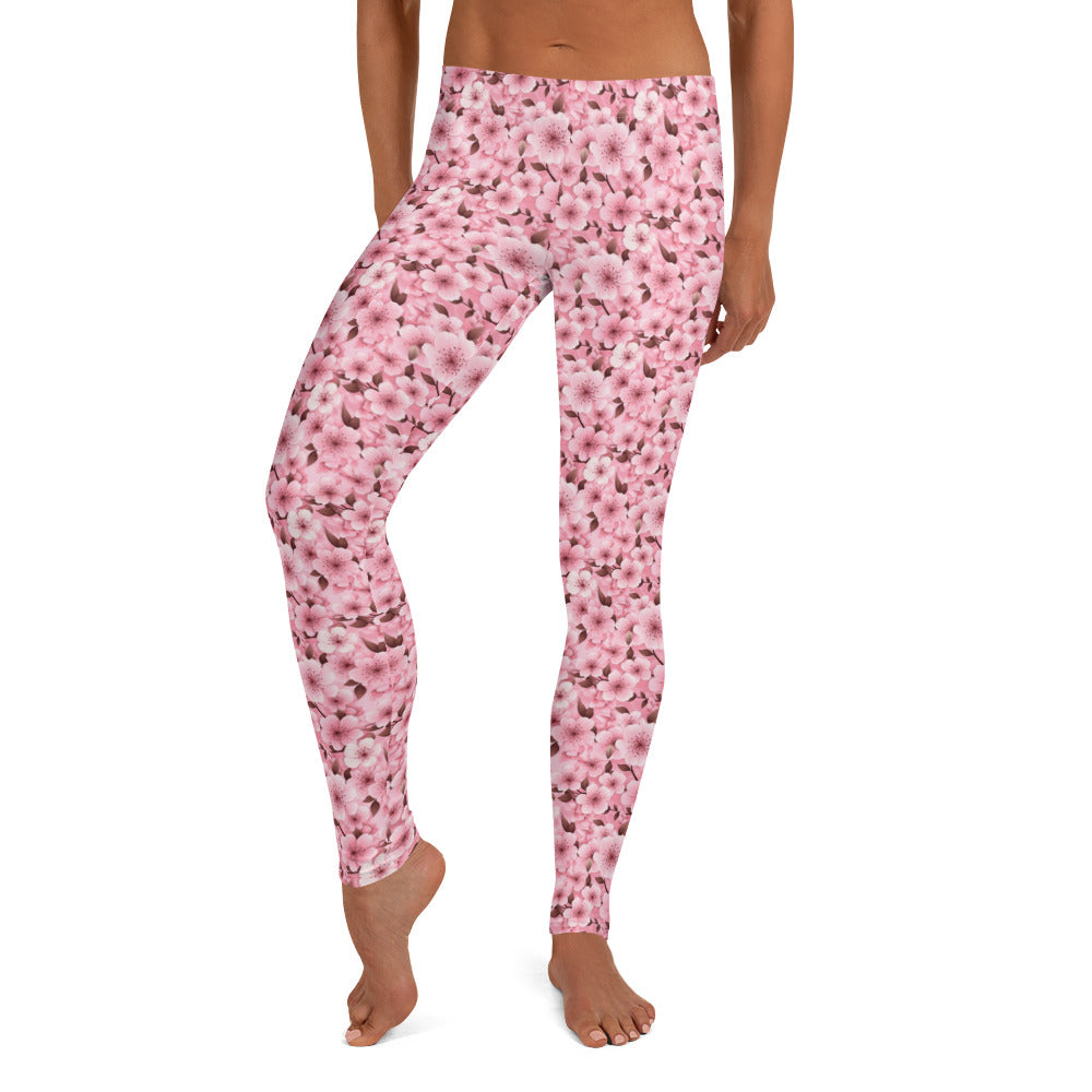 Pink Cherry Blossom Floral Pattern Leggings