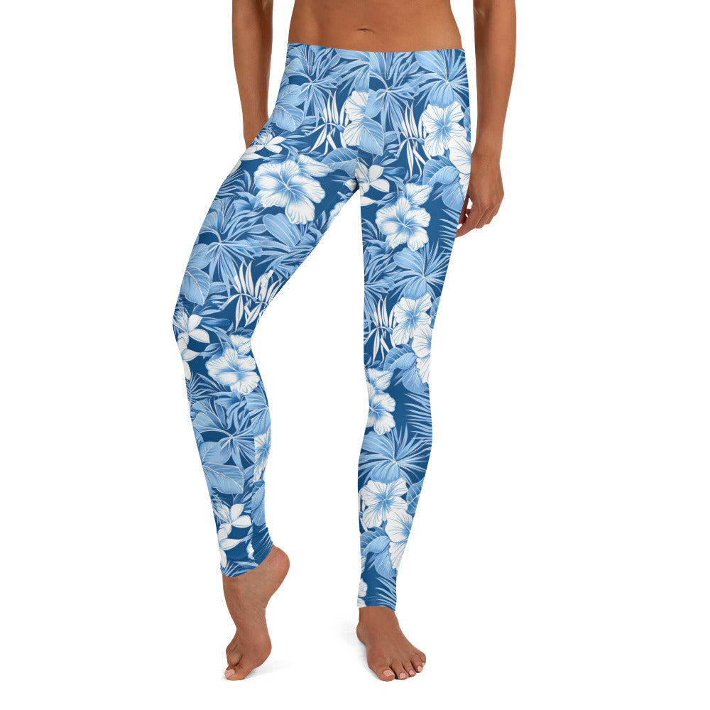 Shades of Blue Hibiscus Floral Printed Leggings