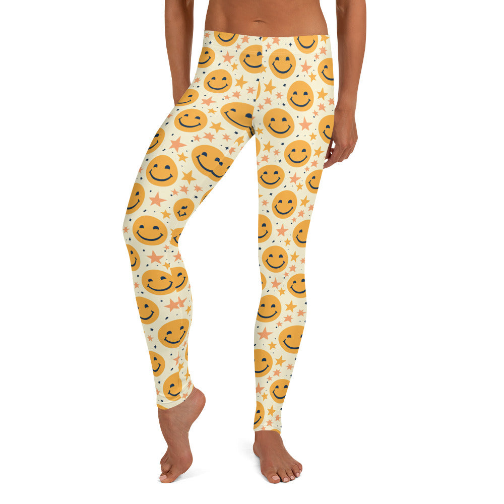 Yellow Emoji & Stars Printed Leggings