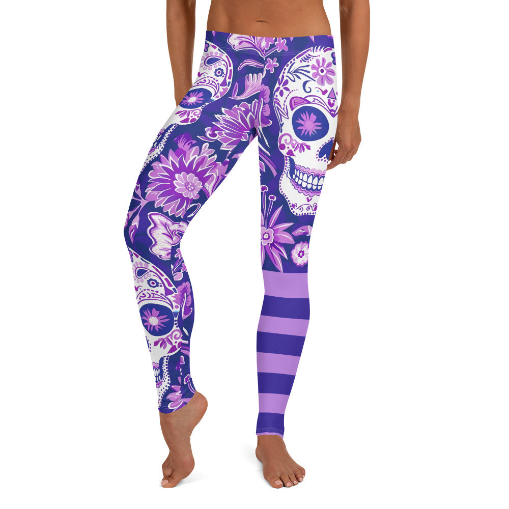 Purple Sugar Skull Printed Leggings