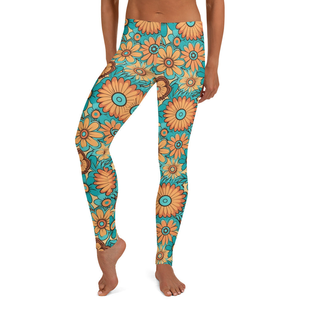 Turquois and Golden Floral Hippie Leggings