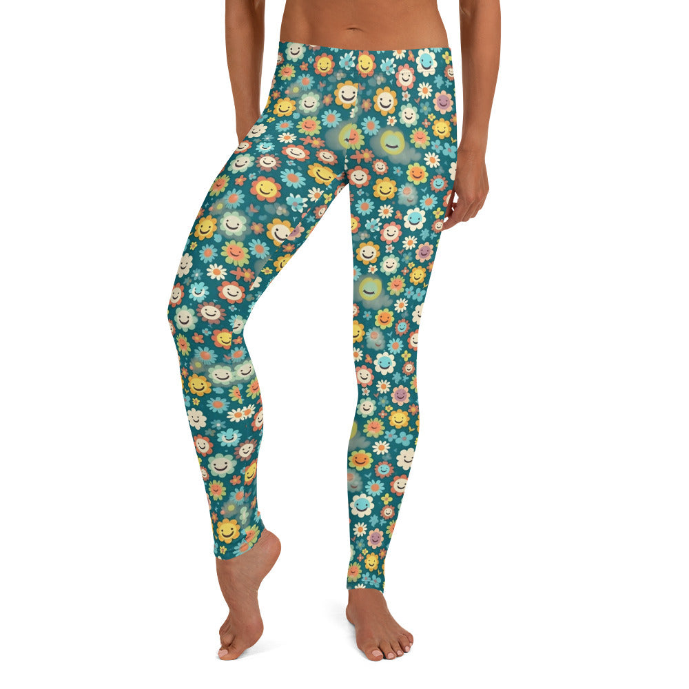 Smiling Floral Pattern Hippie Leggings