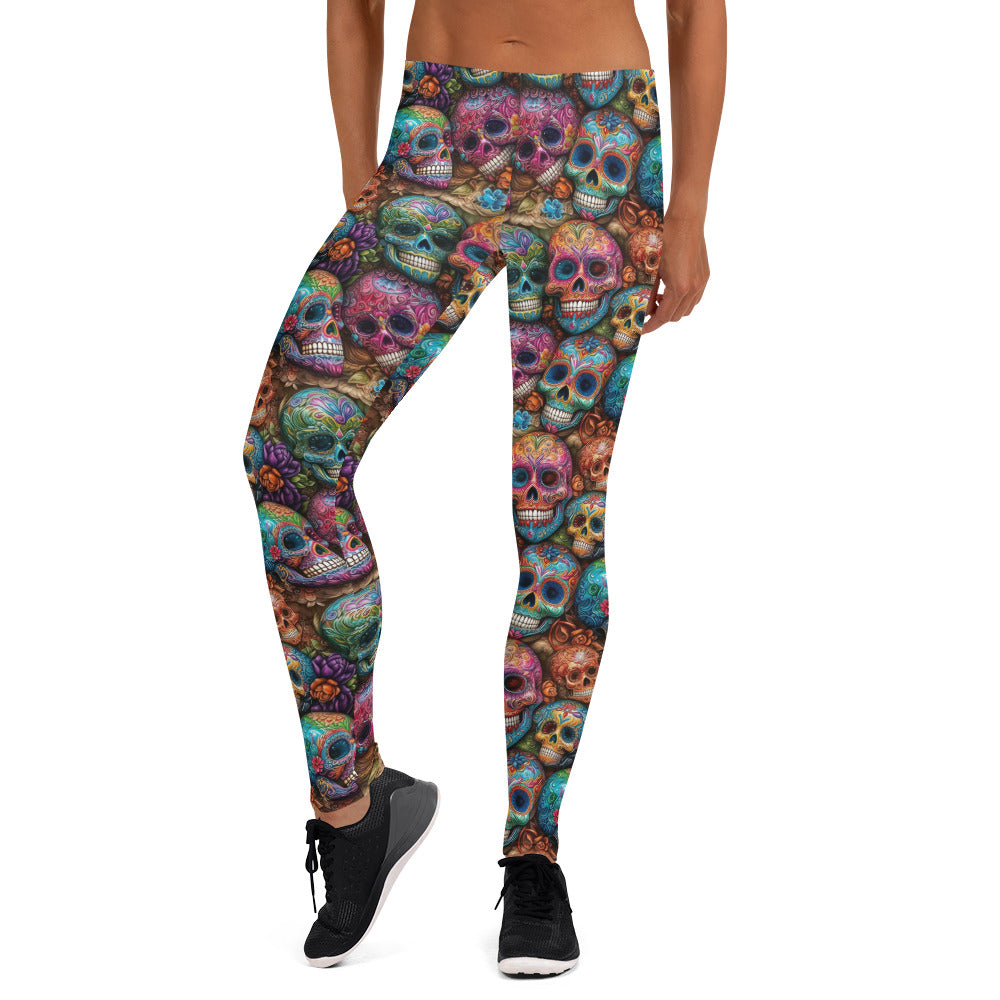 Colorful Sugar Skulls Printed Leggings