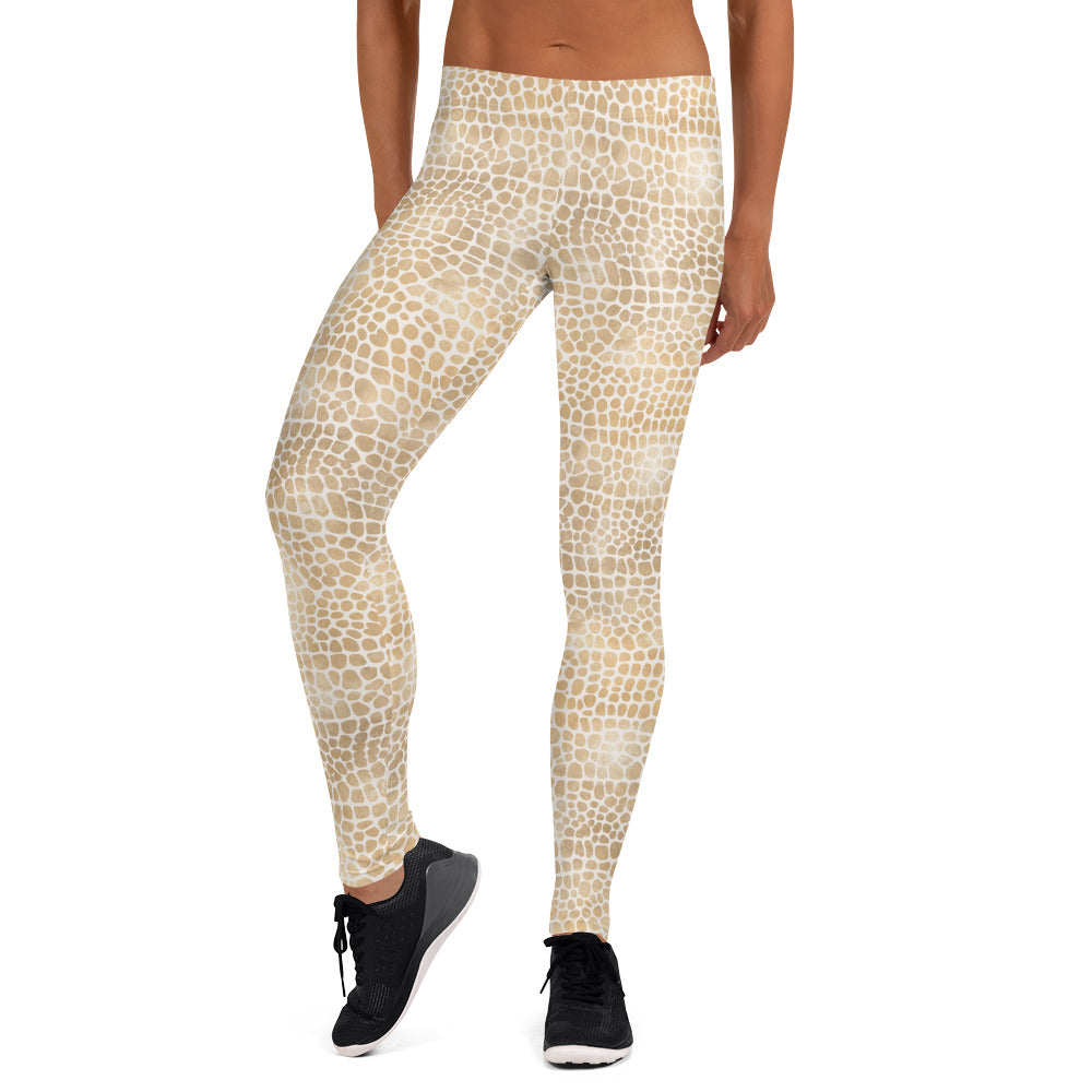 Golden Crocodile Skin Printed Leggings