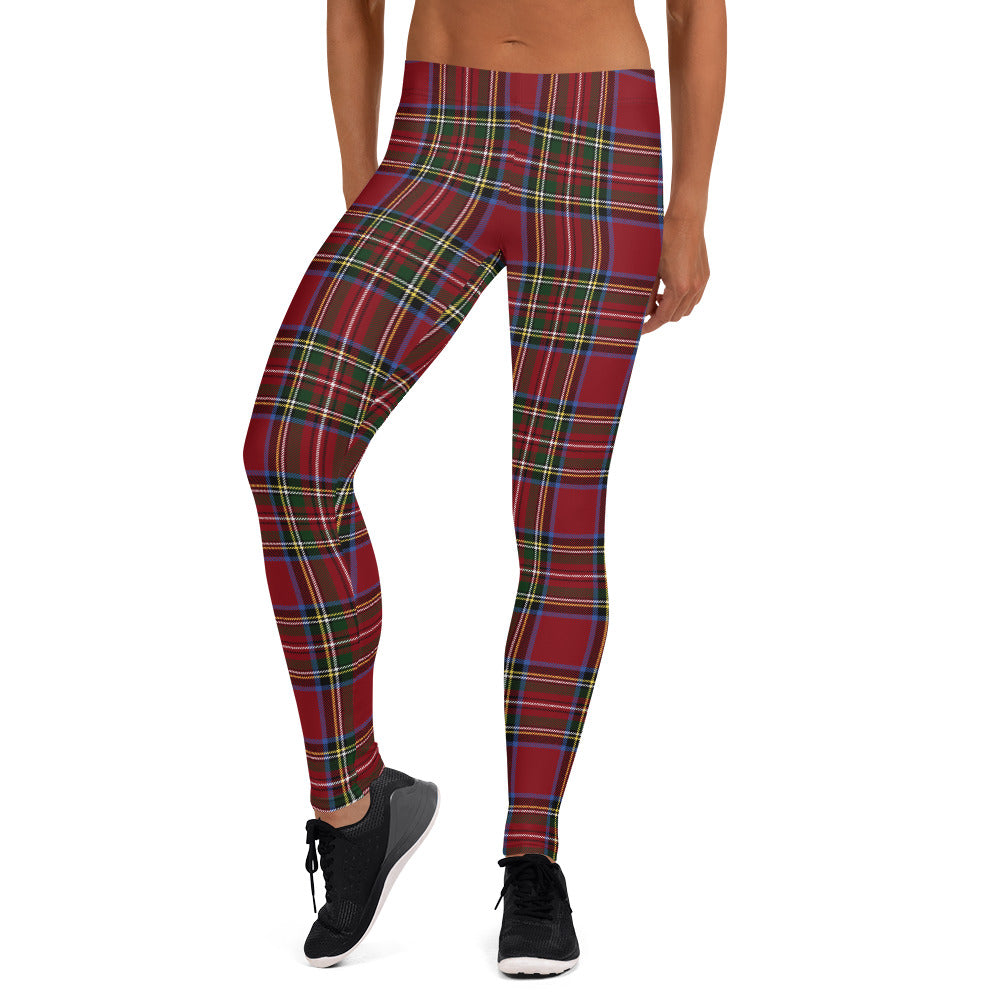 Deep Red Tartan Printed Leggings