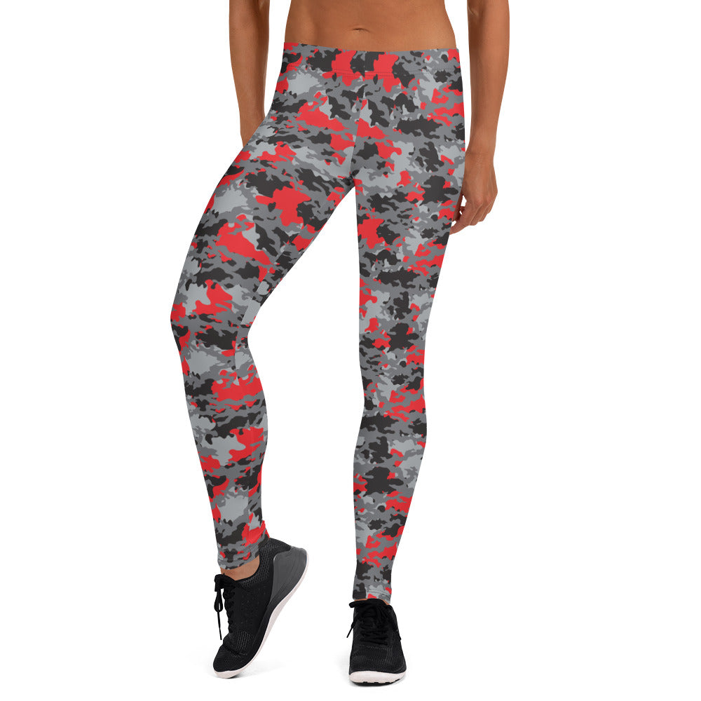 Red Black & Gray Camouflage Leggings