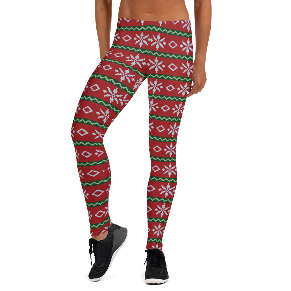 Red Christmas Ugly Sweater Pattern Leggings