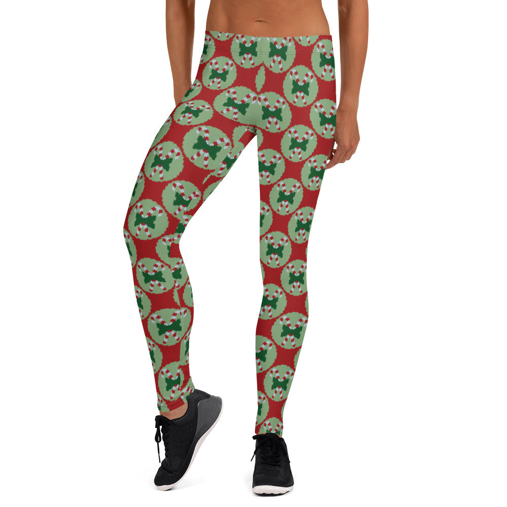 Christmas Candy Cane Ugly Sweater Pattern Leggings