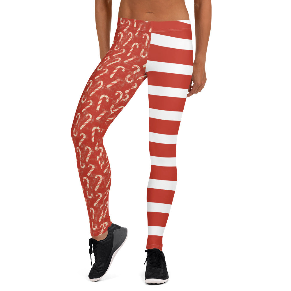 Red Candy Cane Stripe Christmas Holiday Leggings