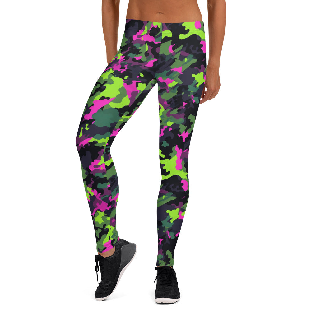 Black, Pink & Green Camouflage Leggings