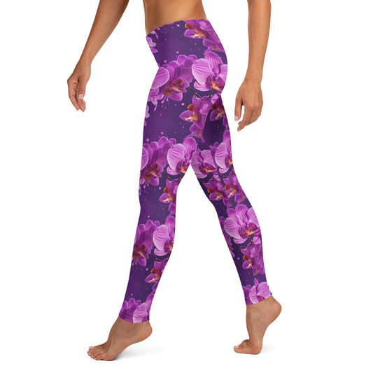 Purple Orchid Floral Print Leggings