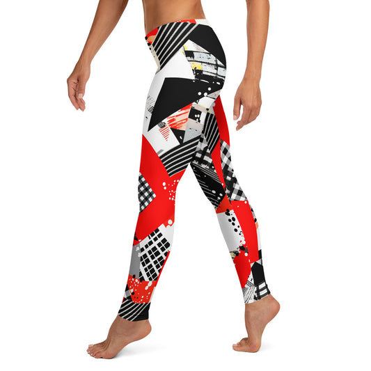 Red & Black Abstract Geometric Pattern Leggings