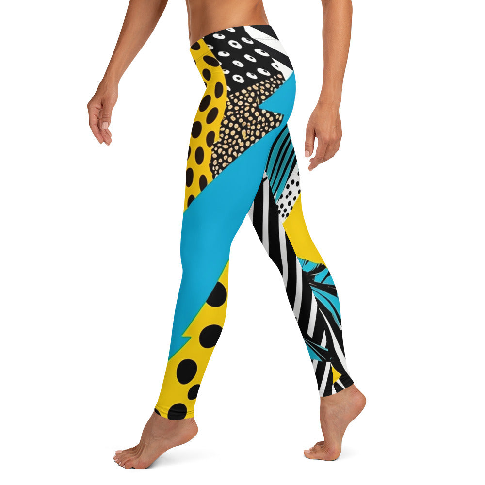 Yellow & Blue Abstract Geometric Pattern Leggings