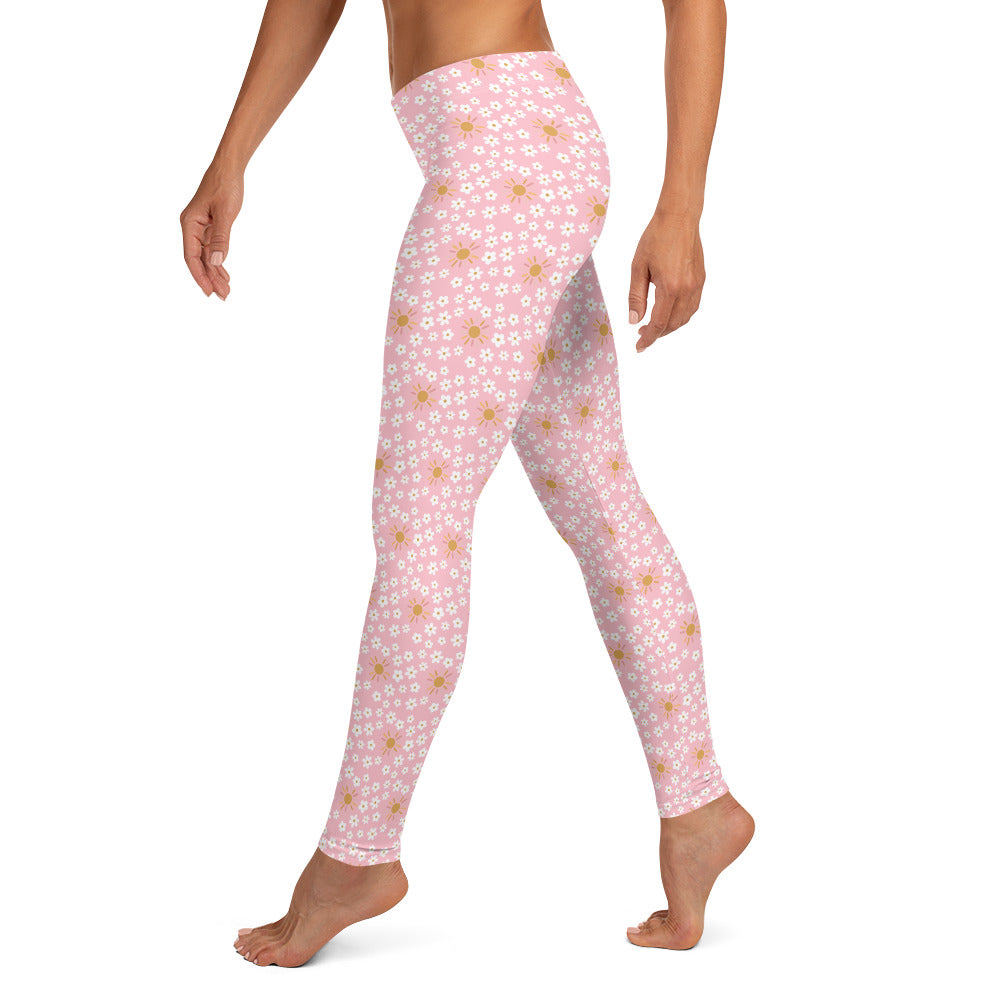 Pink Floral Printed Leggings