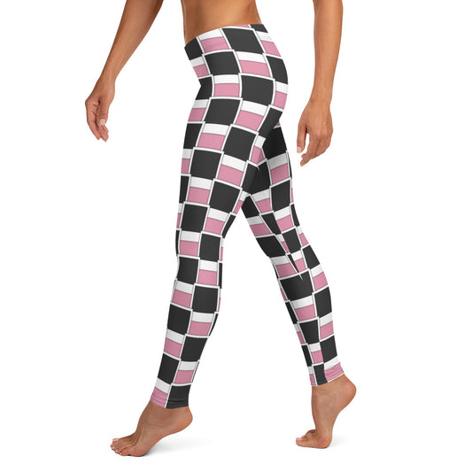 Pink & Black Square Geometric Pattern Leggings