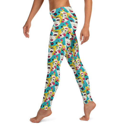 Lady Face Pop Art Printed Leggings