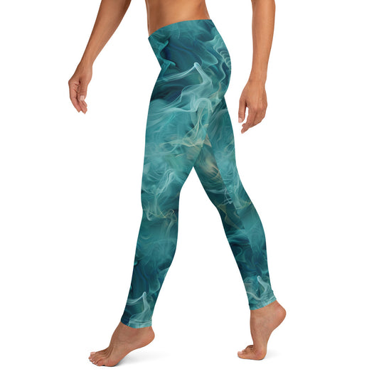 Teal Smokey Pattern Printed Leggings