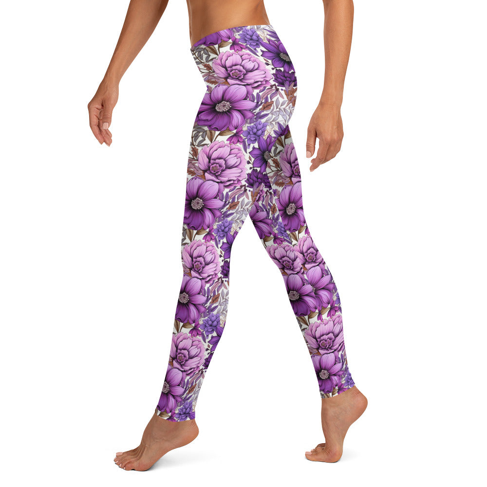 Purple Echinacea Flowers Printed Leggings