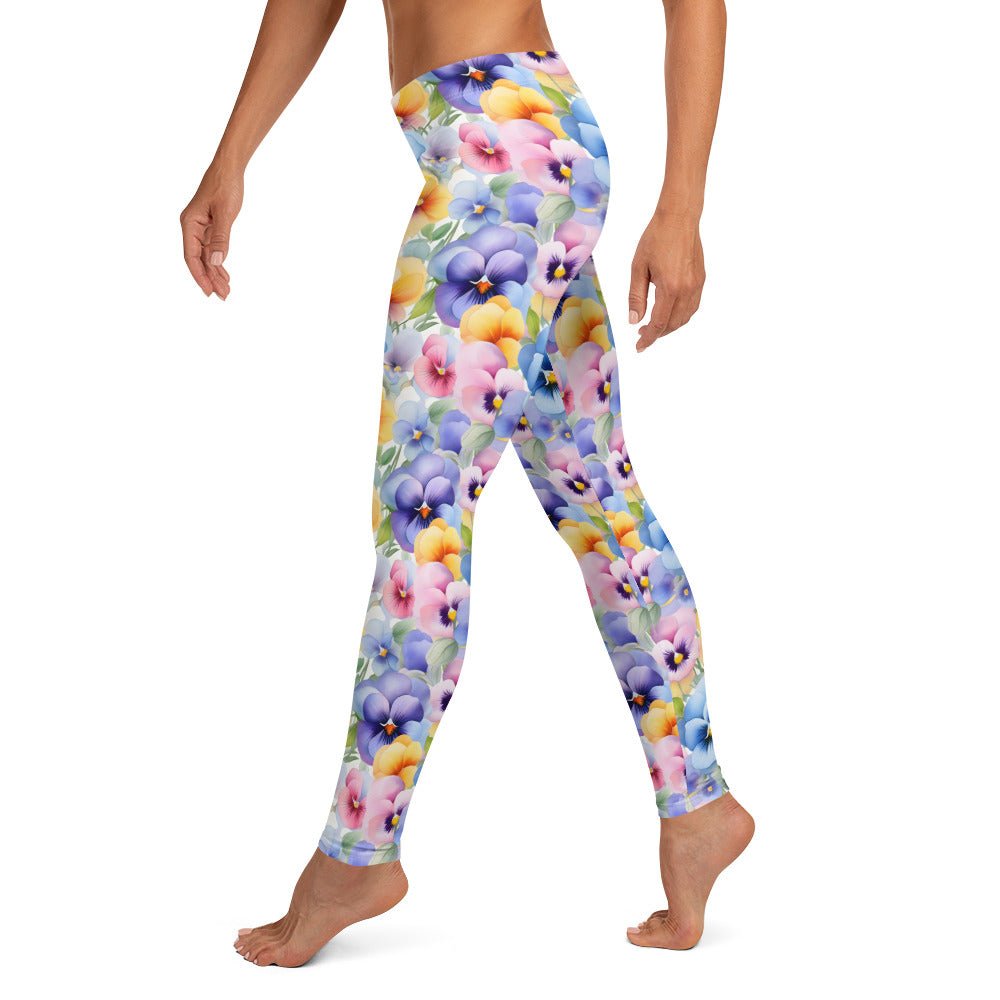 Pansies Watercolor Floral Printed Leggings