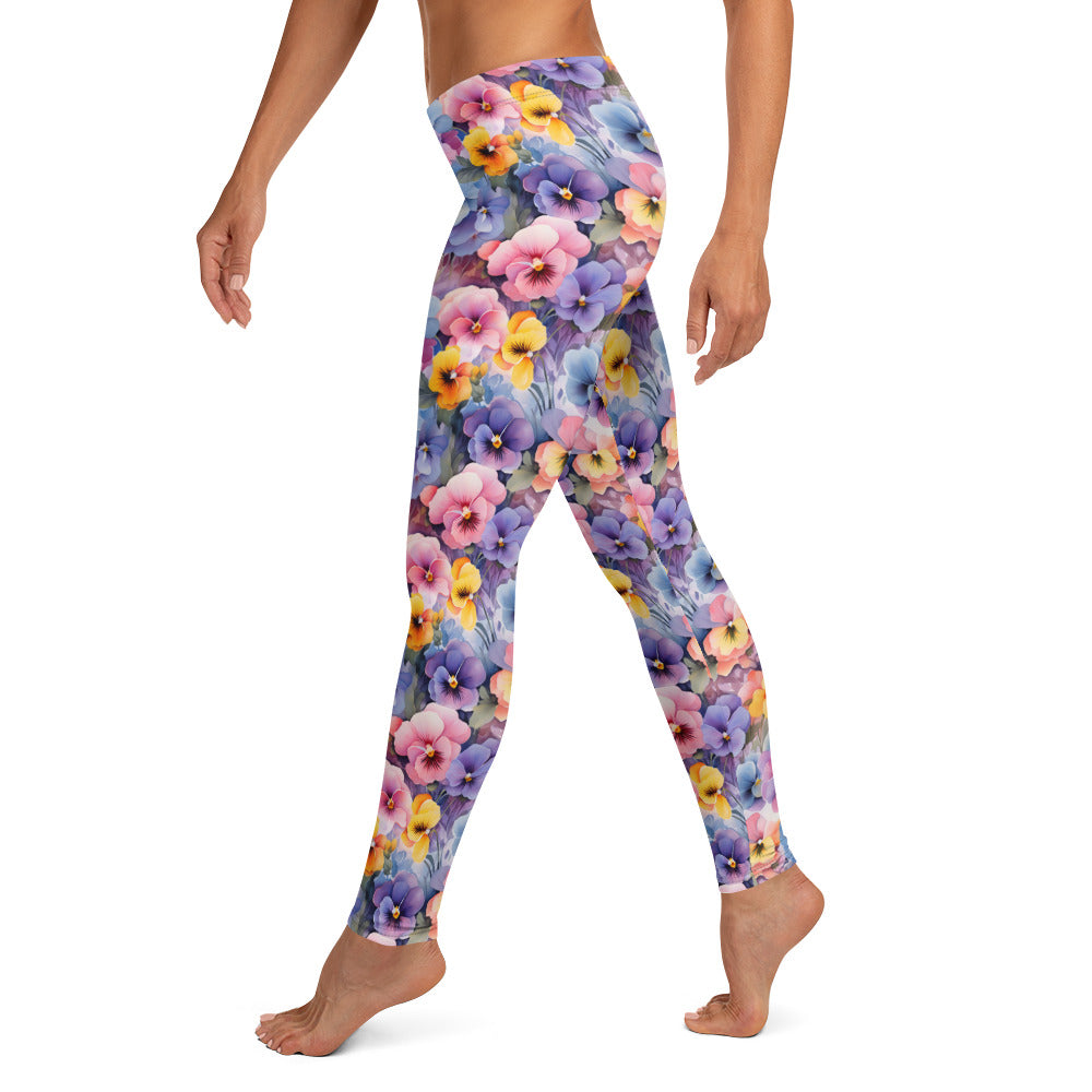 Colorful Pansies Floral Printed Leggings