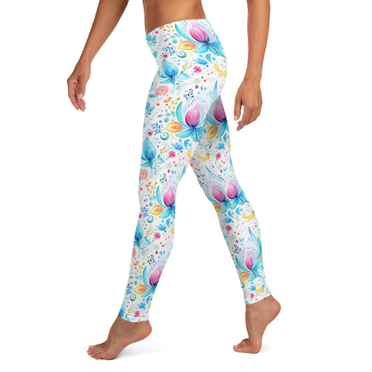 Watercolor Paisley Bloom Floral Printed Leggings