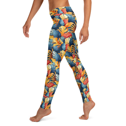 Colorful Tropical Foliage Printed Leggings