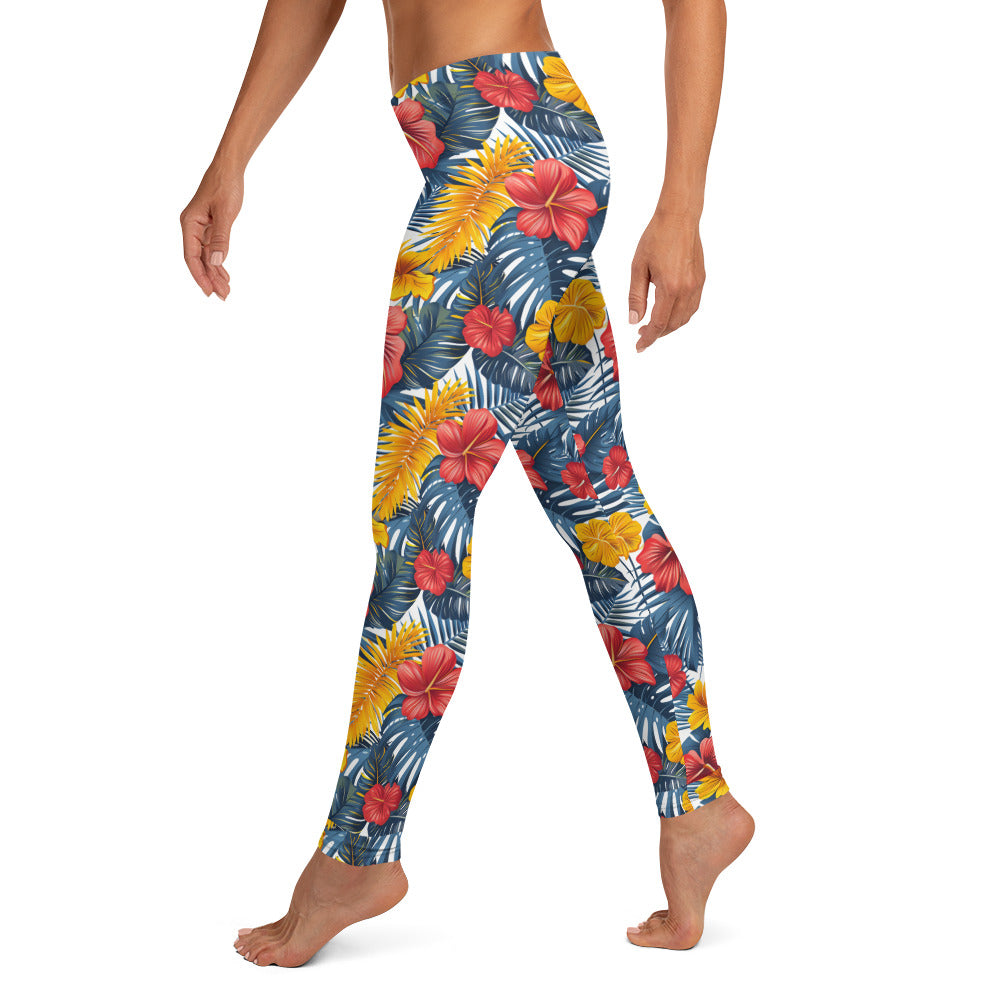 Vibrant Tropical Flowers Floral Printed Leggings