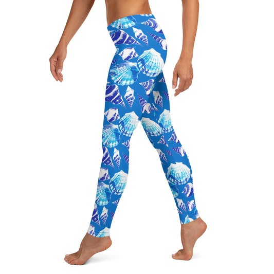 Shells in Deep Blue Water Printed Leggings