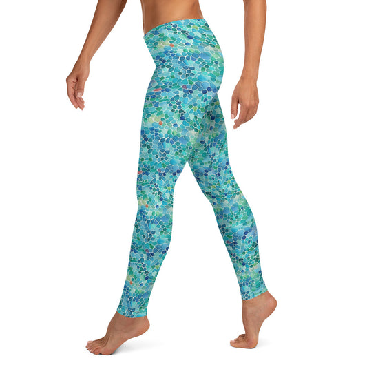 Blue Fish Scales Printed Leggings