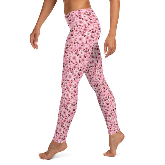 Pink Cherry Blossom Floral Pattern Leggings